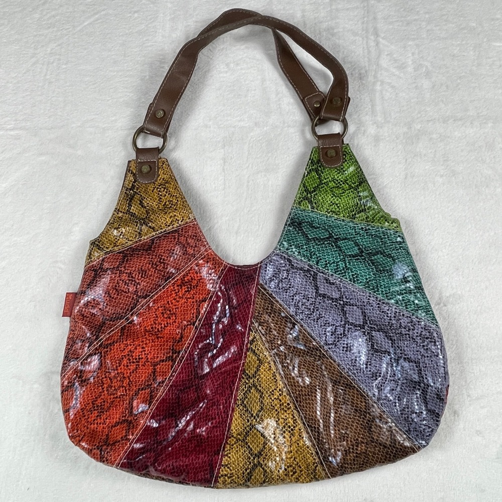 Mudd Vintage Y2K Multicolor Snakeskin Patchwork Hobo Shoulder Bag READ